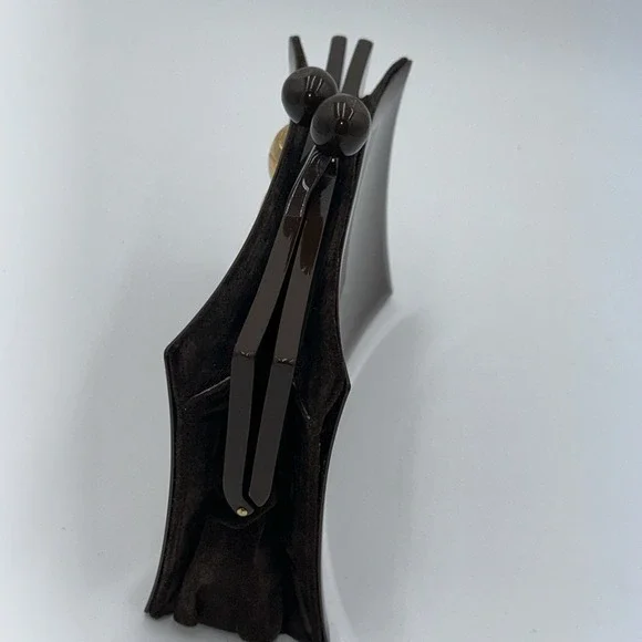 Tory Burch Vintage Rare Brown Lucite, Gold Embossed Scarab & Suede Back Clutch - Picture 4 of 8